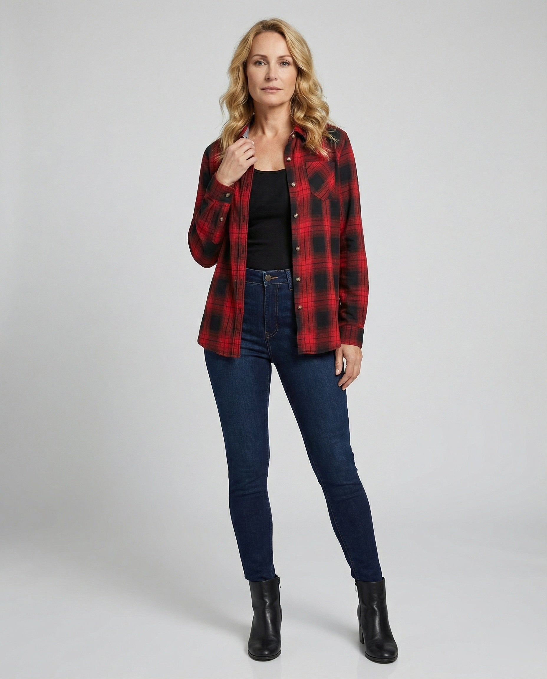 Damen Hemdjacke Karo Flanell