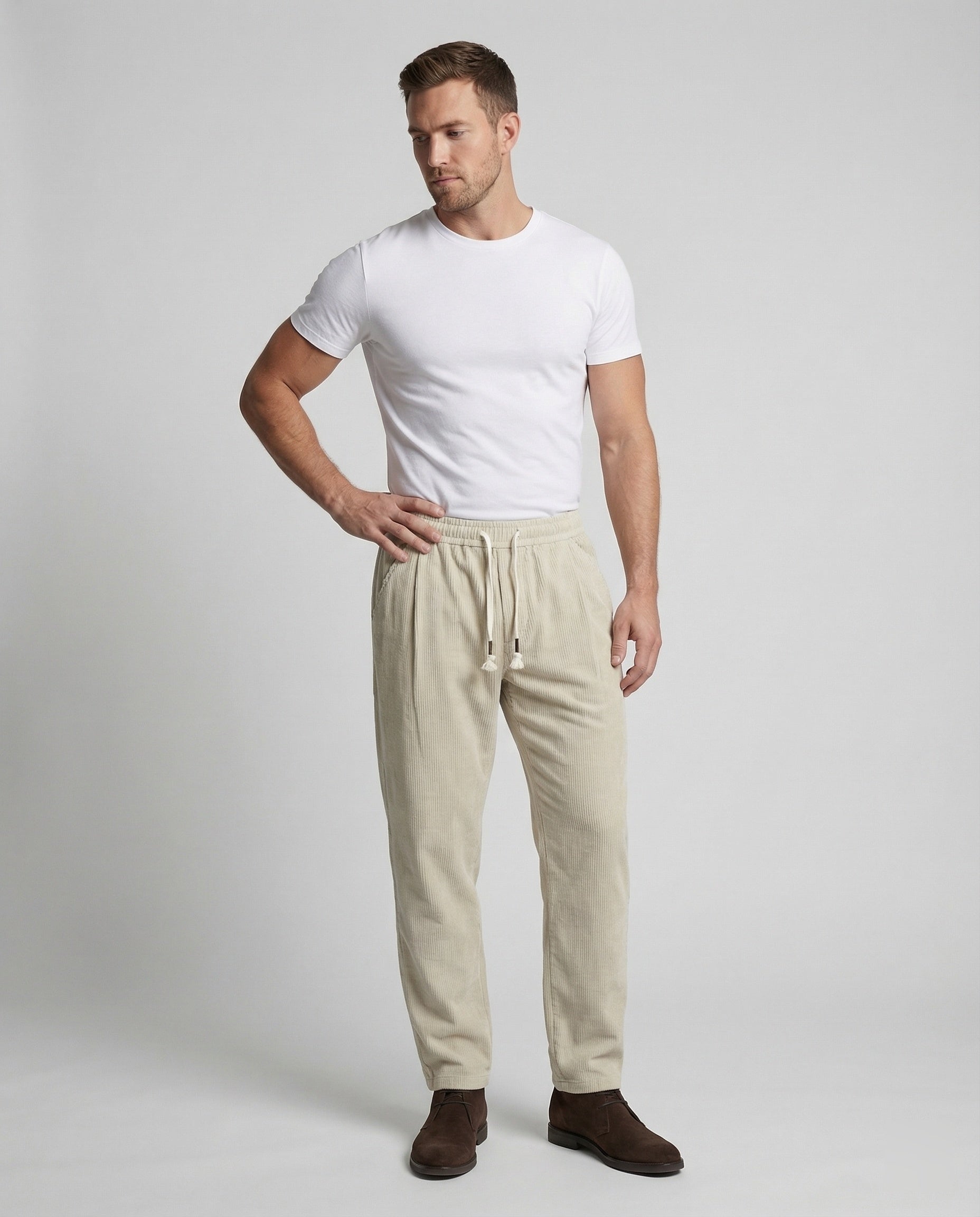 Herren weite Cordhose mit hoher Leibhöhe