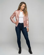Damen Glänzende Bomberjacke mit Reißverschluss R&B
