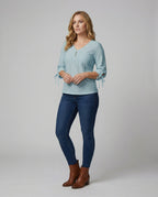 Damen Modisches Blusenshirt mit Spitzendetails und Knopfleiste R&B