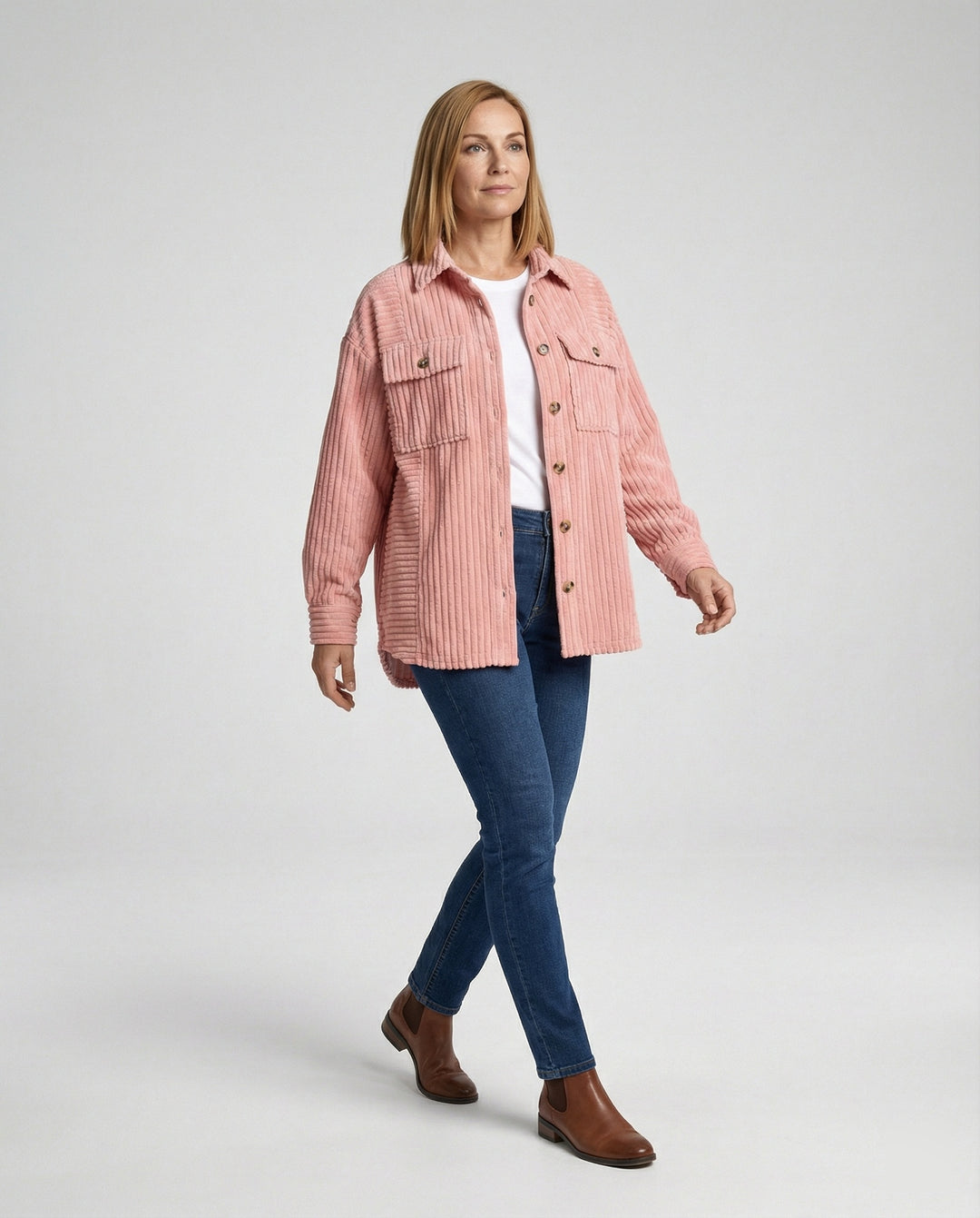 Damen Lässige Cordjacke mit Taschen