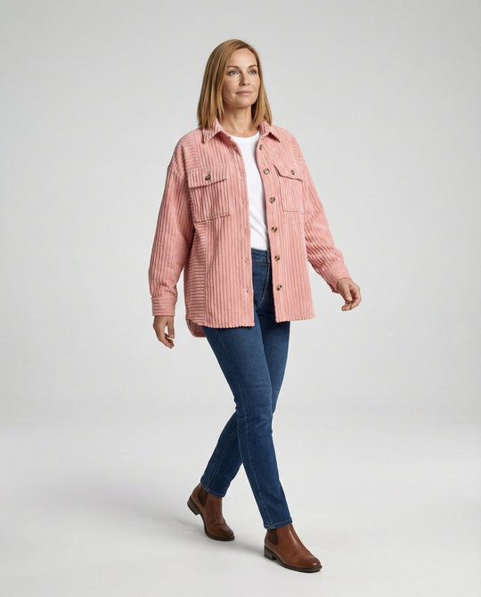 Damen Lässige Cordjacke mit Taschen