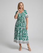 Damen Midikleid Wickelkleid A-Linie mit Gürtel