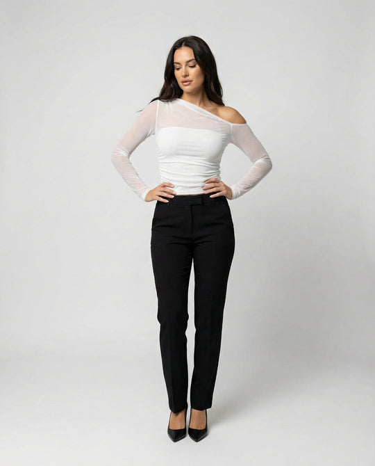 Damen Elegantes asymmetrisches Oberteil mit schulterfreiem Design und Raffung R&B