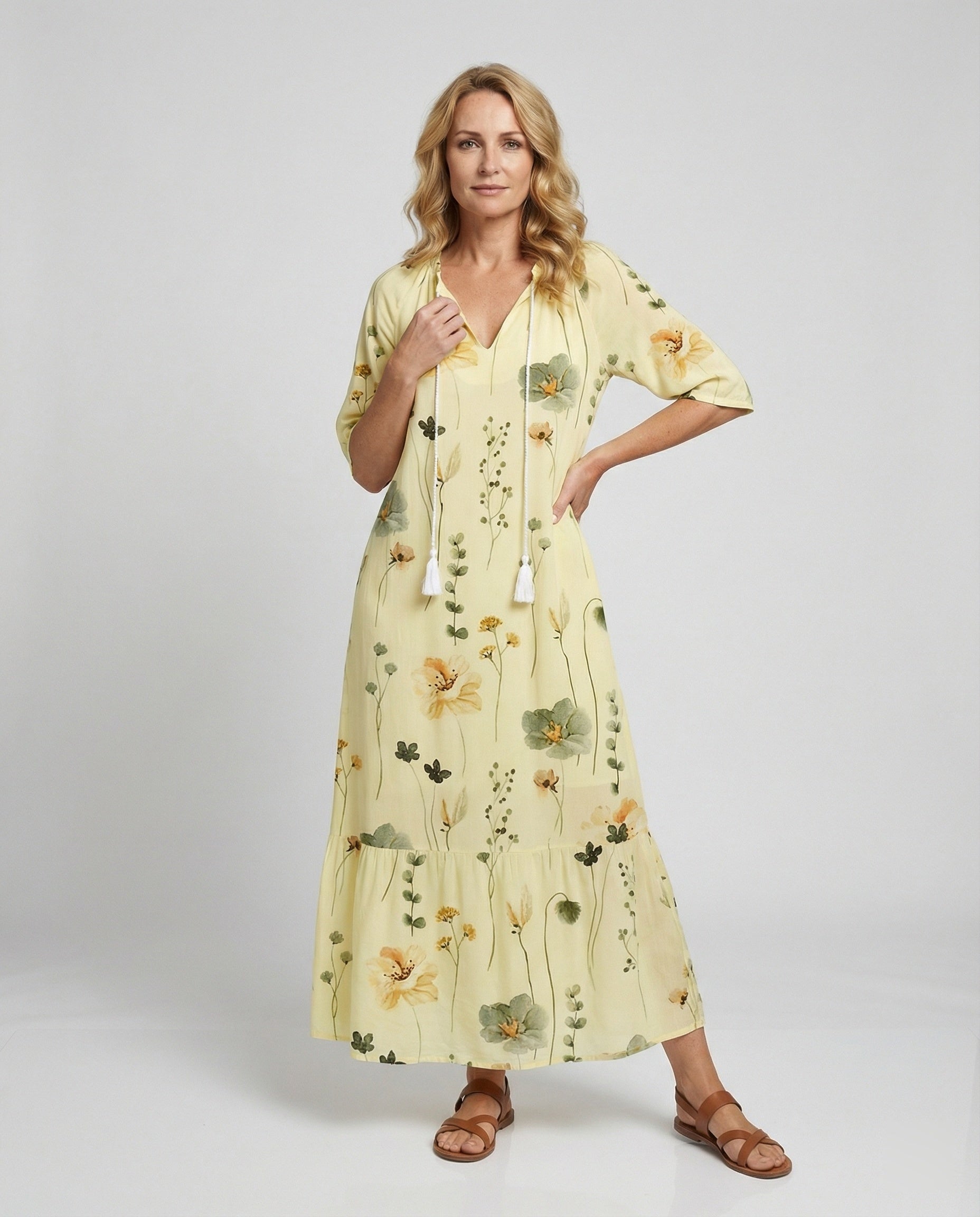 Boho Maxikleid Damen Kordelzug