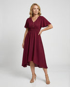 Maxikleid Sommer mit V-Ausschnitt und Flatterärmeln
