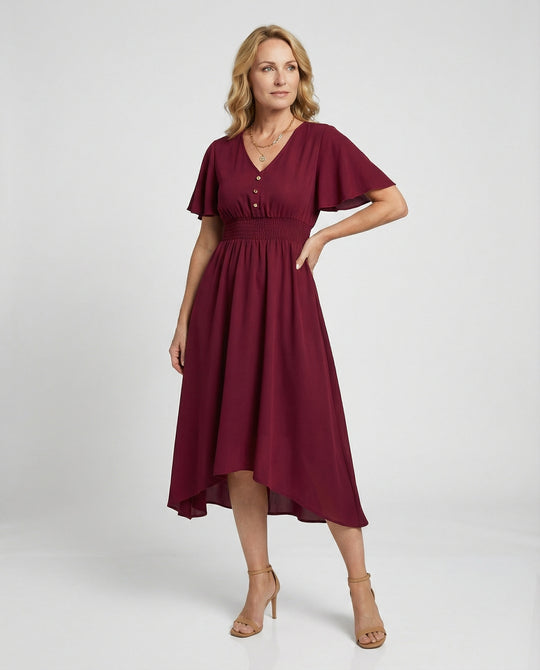 Maxikleid Sommer mit V-Ausschnitt und Flatterärmeln