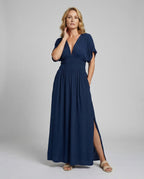 Damen Maxikleid Sommer V-Ausschnitt Schlitz