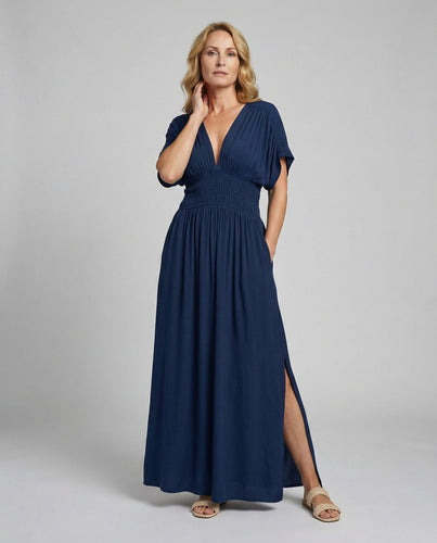 Damen Maxikleid Sommer V-Ausschnitt Schlitz