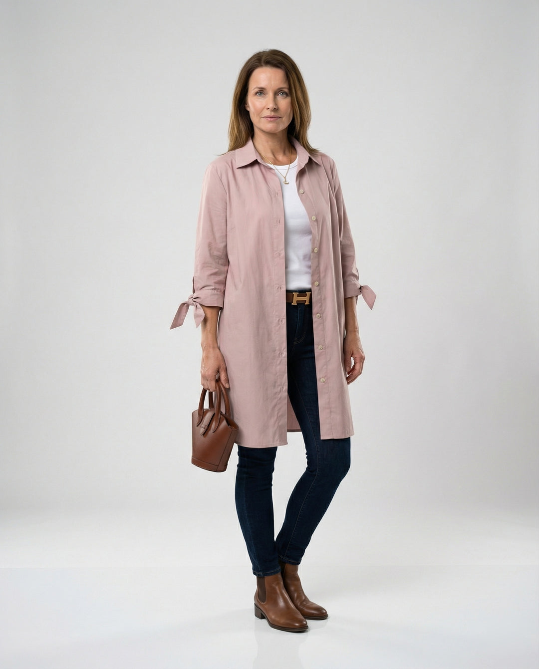 Damen Lässige Longbluse mit umschlagbaren Ärmeln