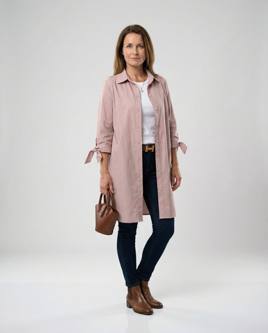Damen Lässige Longbluse mit umschlagbaren Ärmeln
