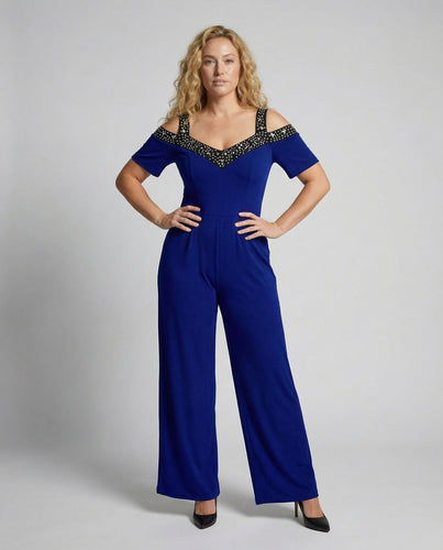 Eleganter Damen Jumpsuit mit Schulterfreiem Schnitt & Glitzerndem Dekolleté für Party & Events | R&B