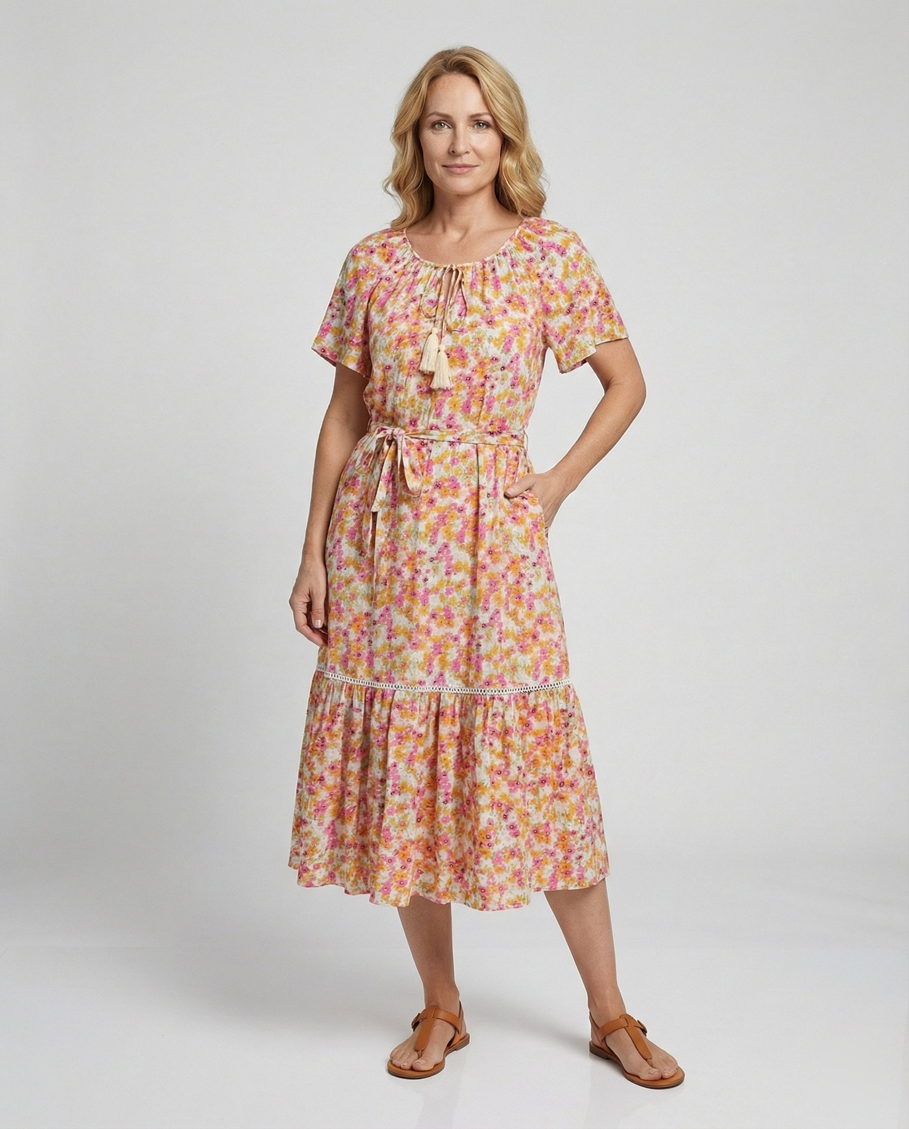 Damen Midi-Kleid mit floralem Design