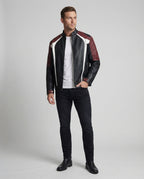 Herren Panel Lederjacke Stehkragen