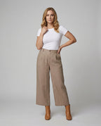 Damen Weite Leinen Stoffhose mit Gummibund und Taschen