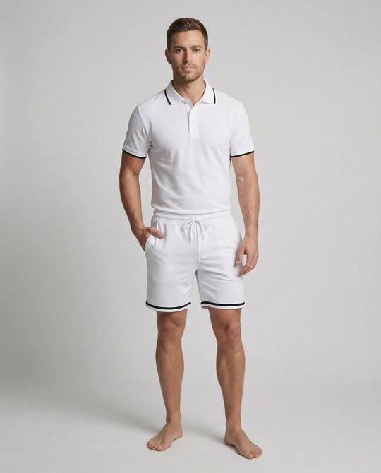 Herren Sportliches Polo- und Shorts-Set mit Kontraststreifen R&B