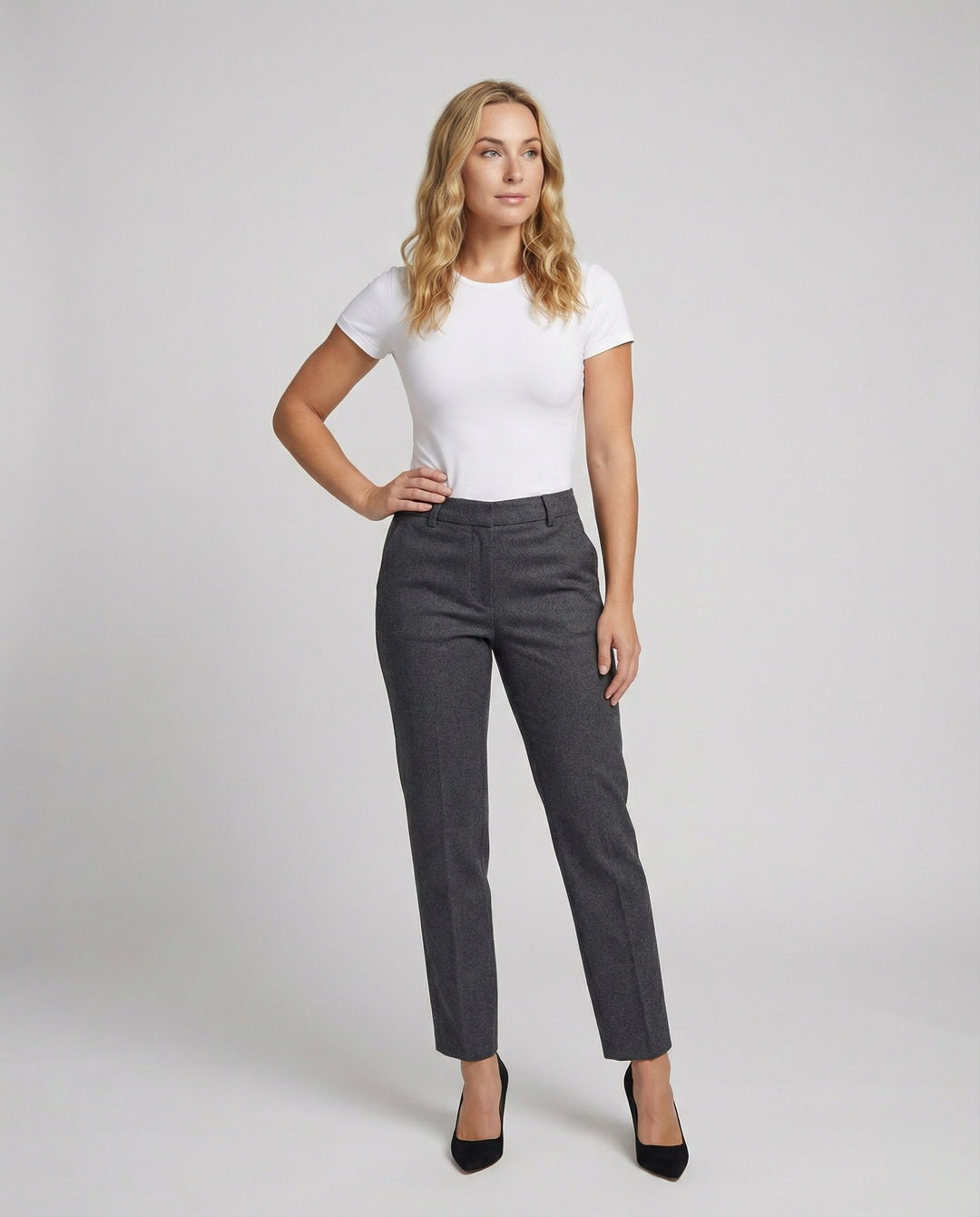 Damen Woll Stoffhose schmal geschnitten mit edlem Design