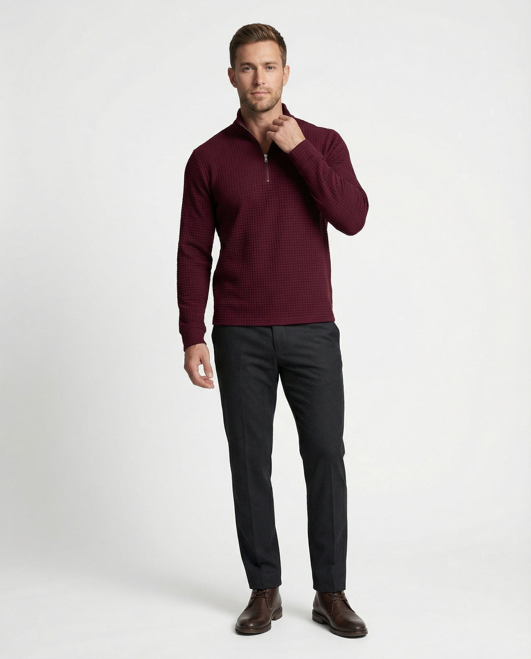 Herren funktionales Langarmshirt mit modernem Stehkragen und Reißverschluss R&B