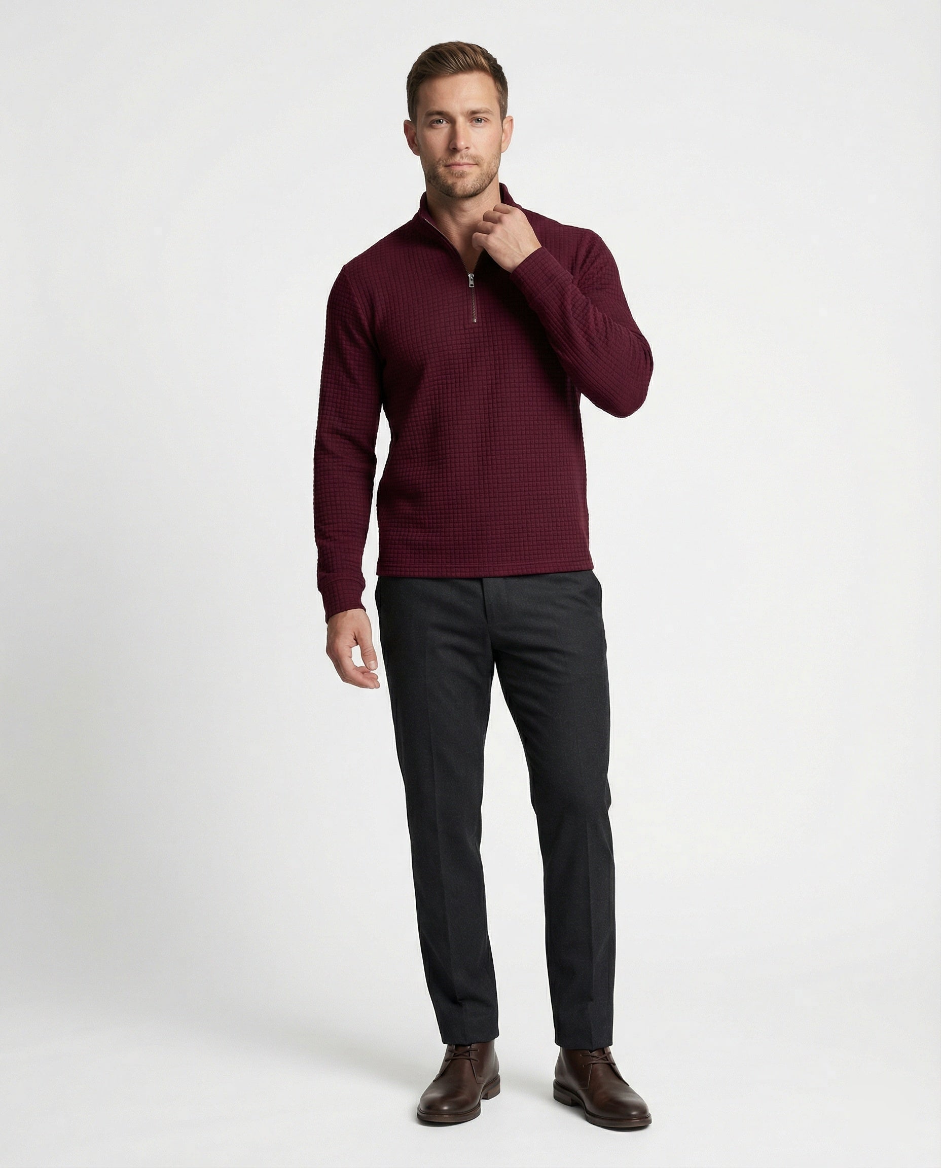 Herren funktionales Langarmshirt mit modernem Stehkragen und Reißverschluss R&B