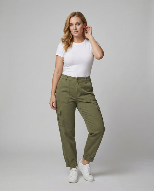 Damen Cargo Stoffhose lässig mit elastischem Bund und Taschen