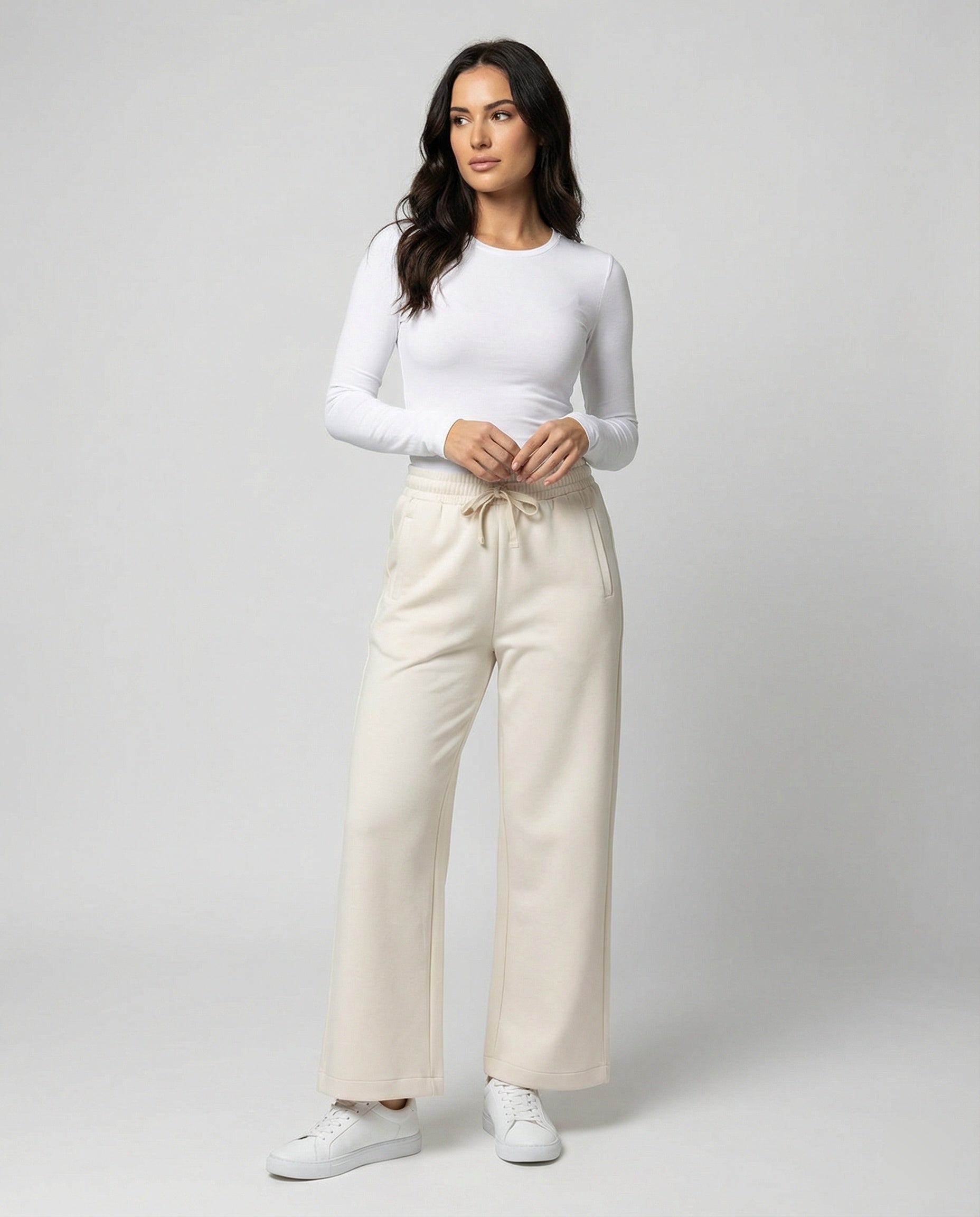 Damen Weite Stoffhose bequem mit elastischem Bund
