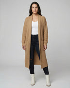 Damen Strickmantel mit Tiefem V-Ausschnitt und Seitlichen Eingrifftaschen