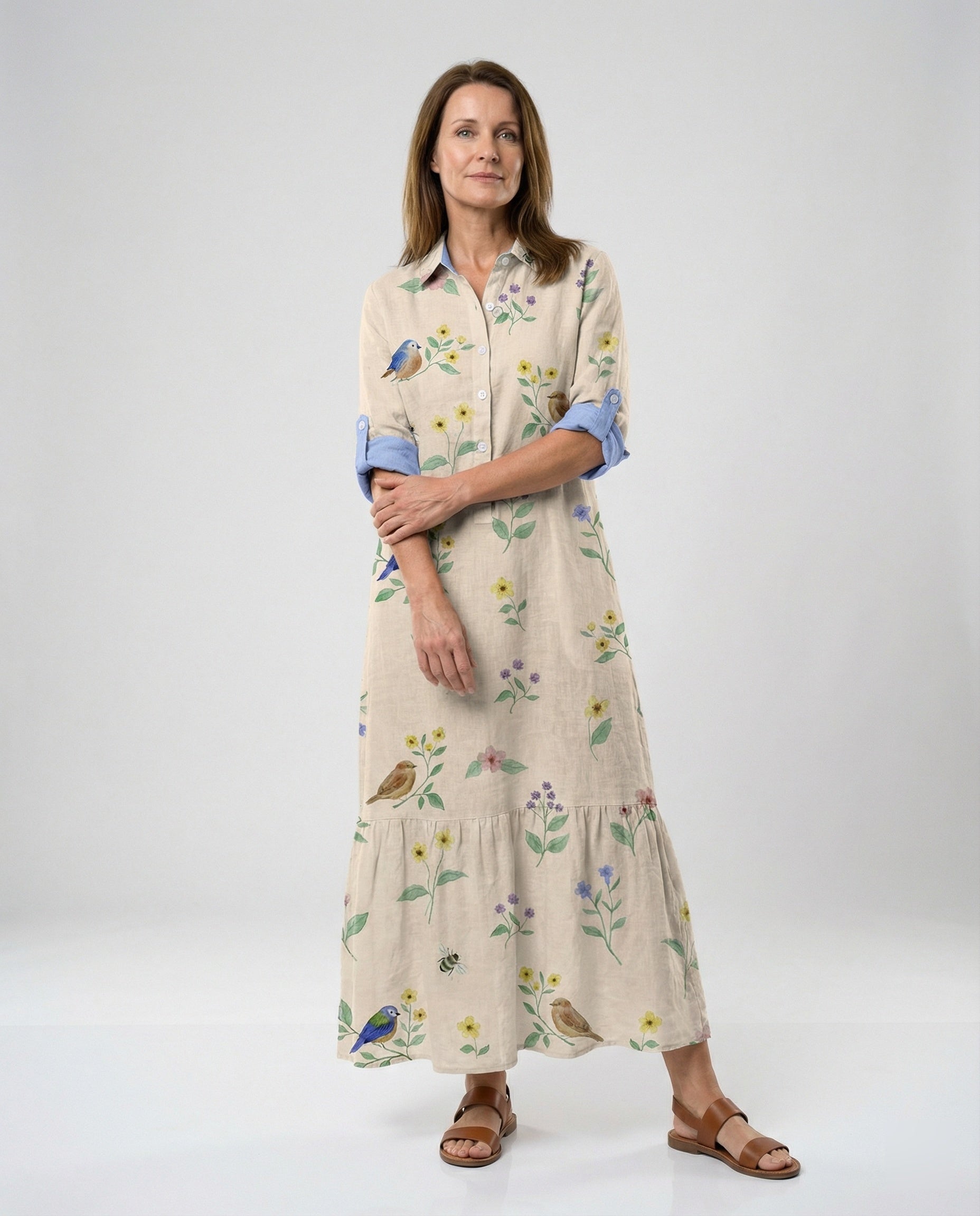 Damen Hemdblusenkleid mit Volant