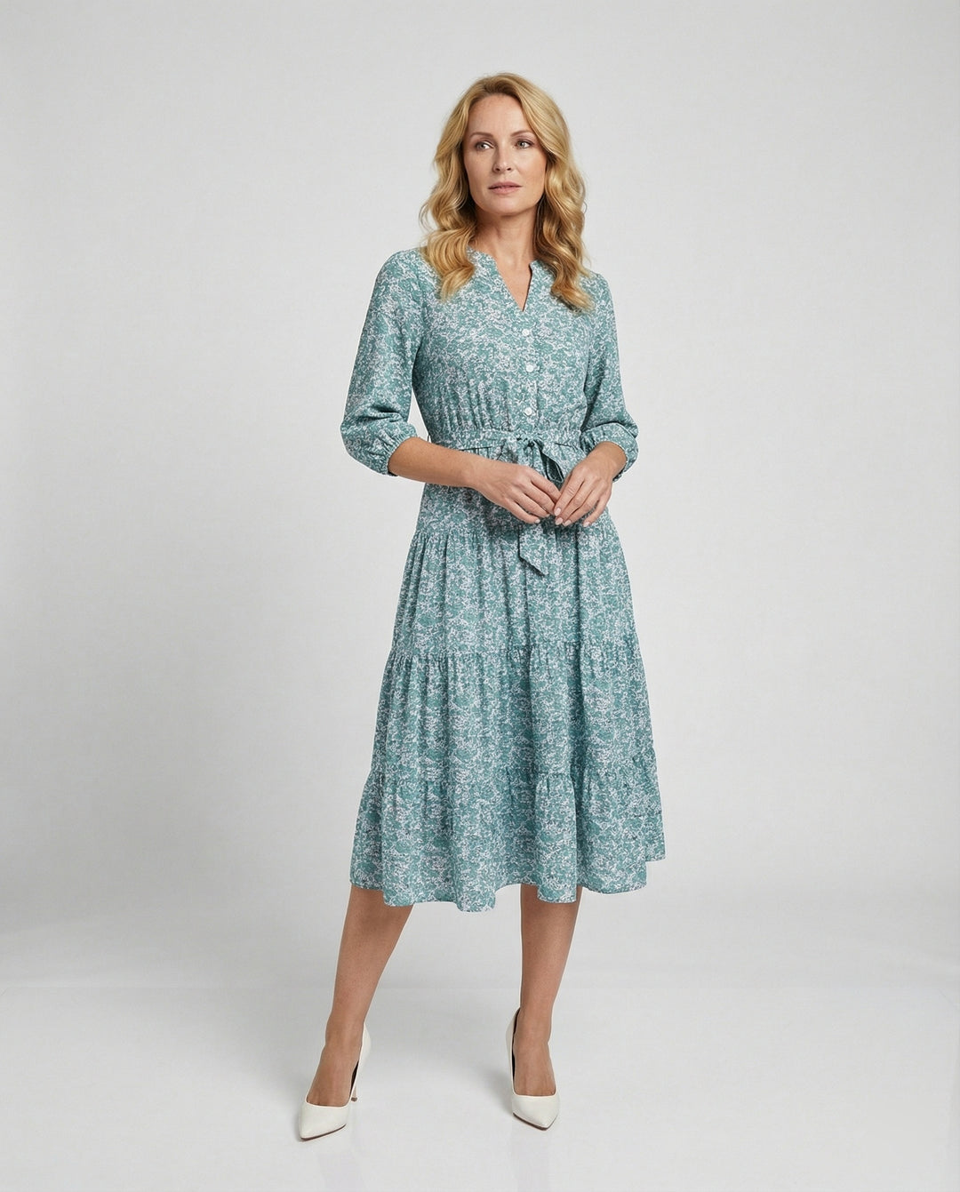 Damen Midikleid Sommer mit Volant