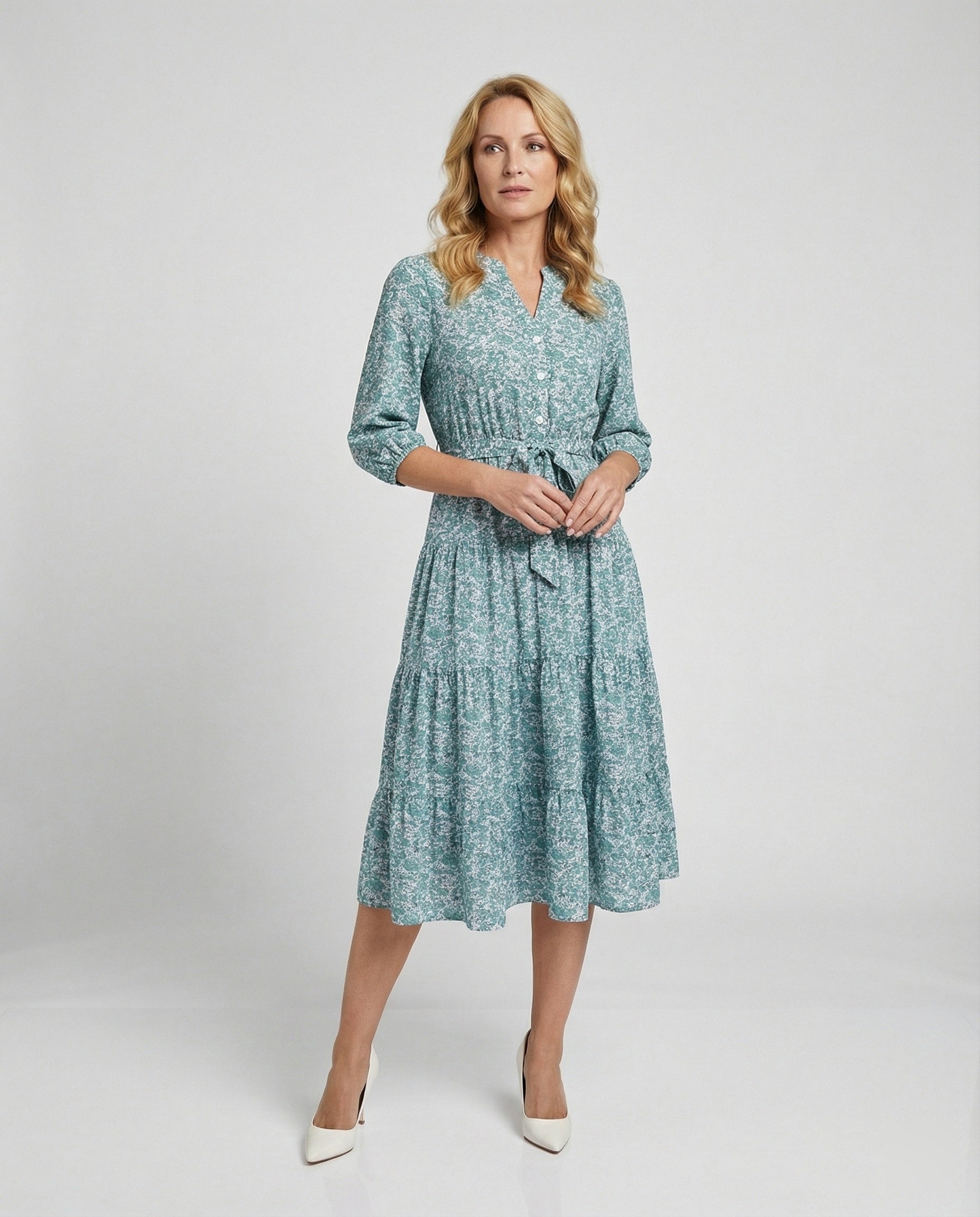 Damen Midikleid Sommer mit Volant