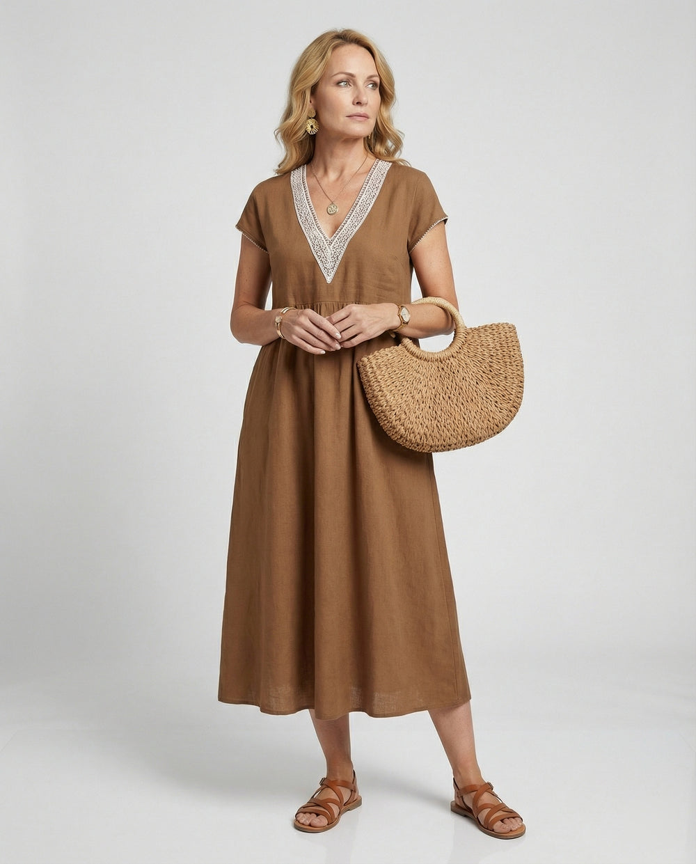 Damen Midikleid Sommer Spitze