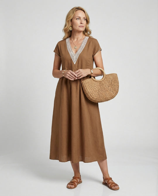 Damen Midikleid Sommer Spitze