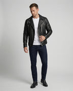 Herren Kunstleder Motorradjacke mit Reißverschluss R&B