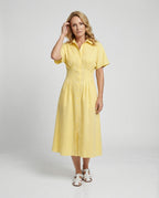 Damen Hemdkleid Midi mit Plissee