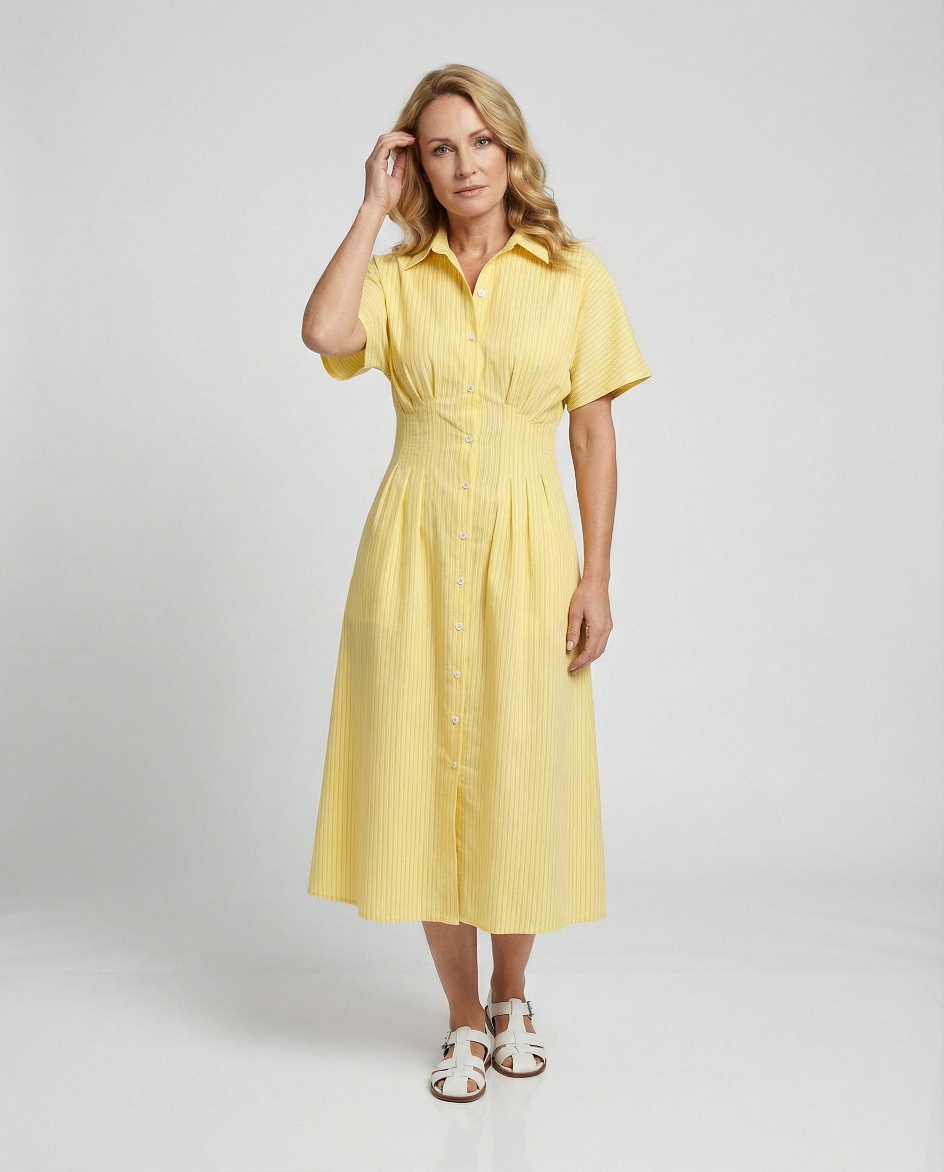Damen Hemdkleid Midi mit Plissee