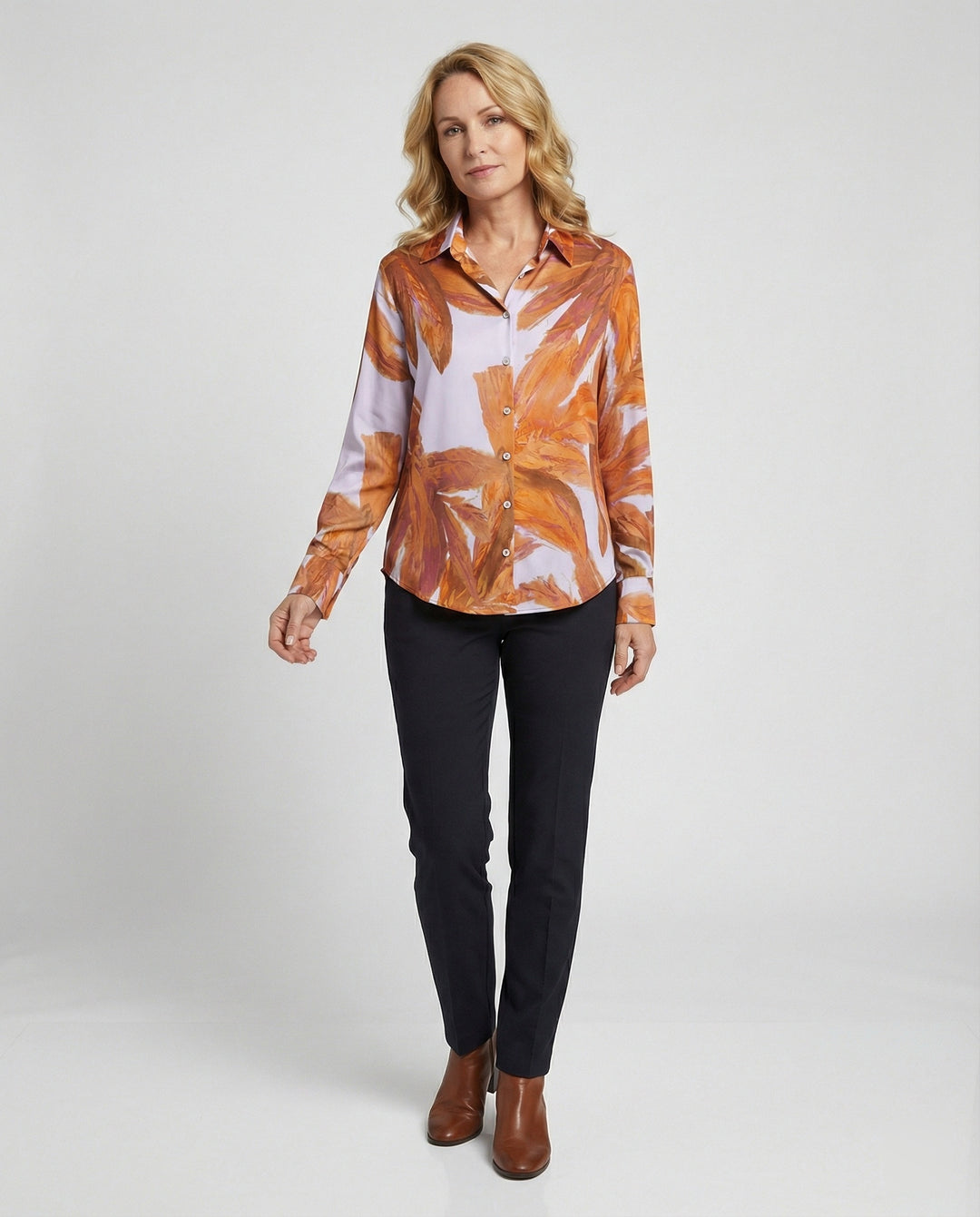 Satinbluse Mit Pinselprint Damen
