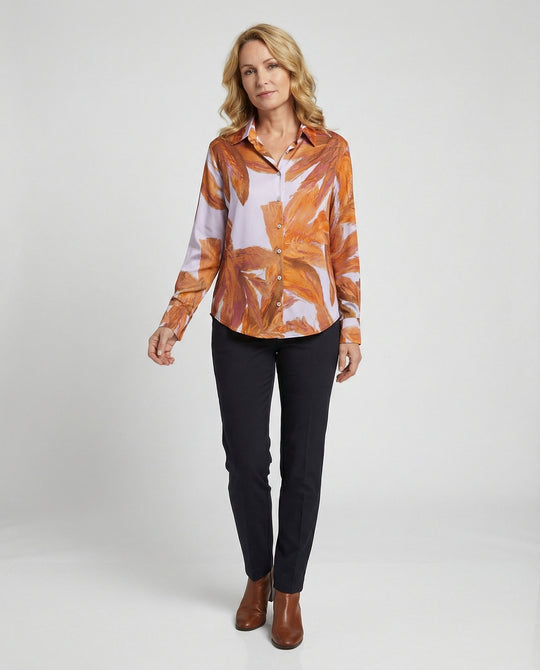 Satinbluse Mit Pinselprint Damen