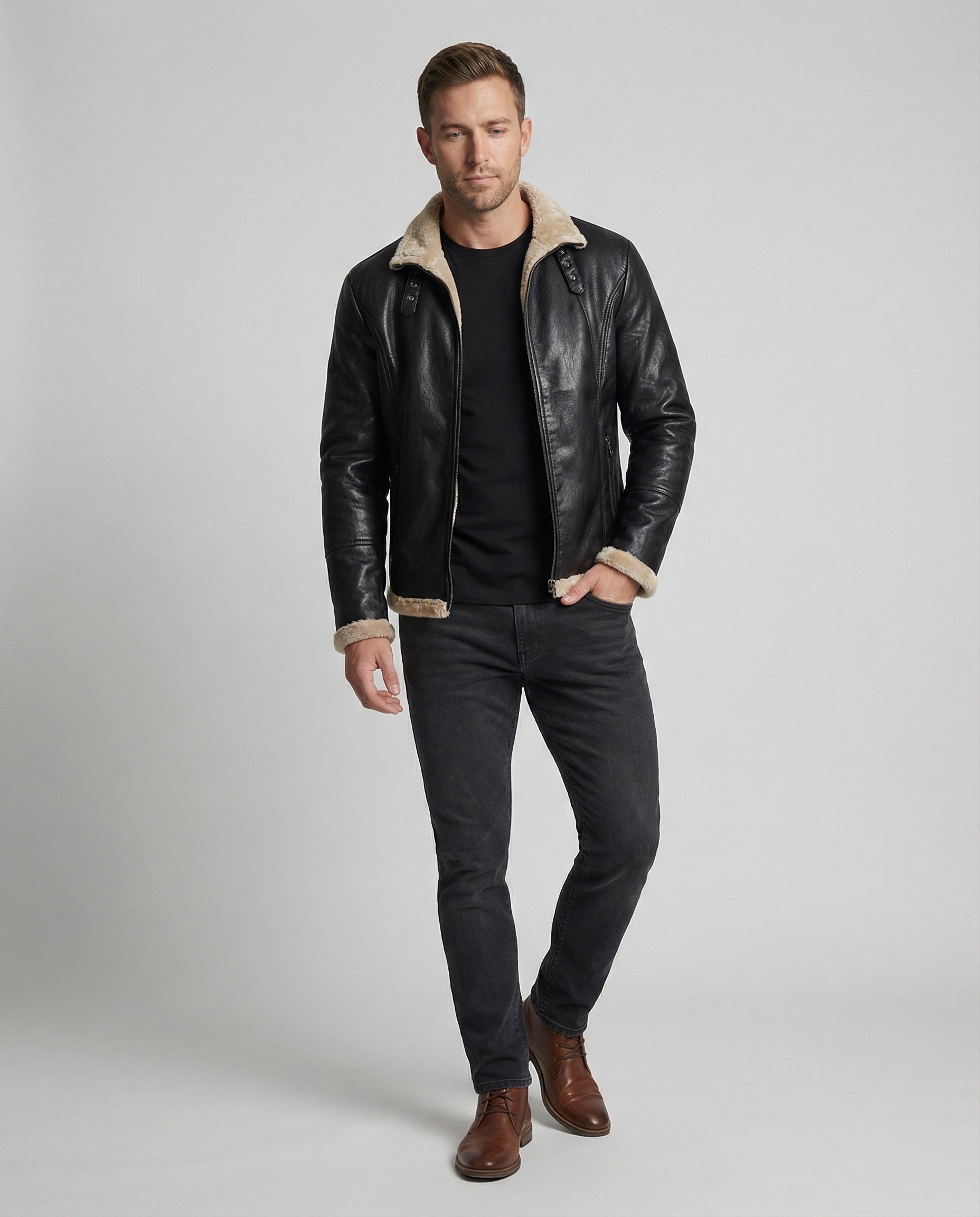 Herren Kunstlederjacke mit warmem Innenfutter