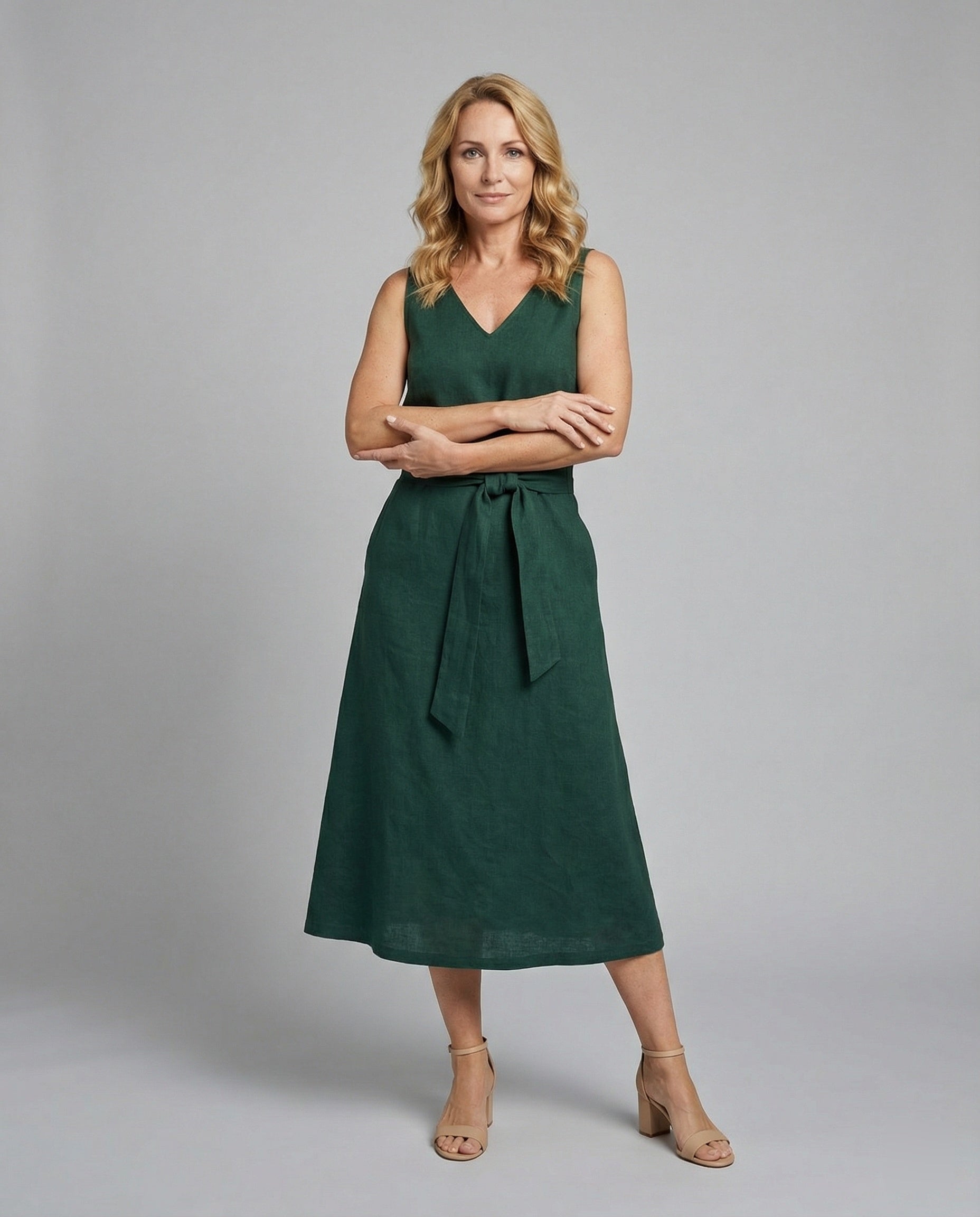 Damen Midikleid Sommer mit V-Ausschnitt