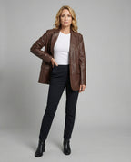 Damen Oversized Kunstleder Blazer im Trend-Look