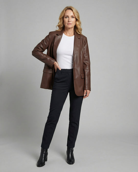 Damen Oversized Kunstleder Blazer im Trend-Look