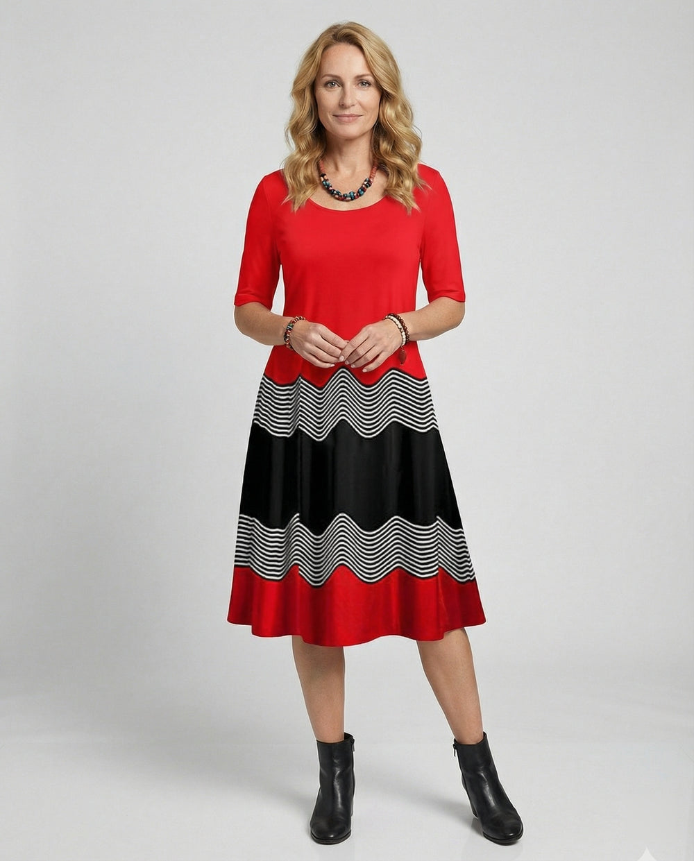 Damen Midikleid A-Linie Freizeitkleid