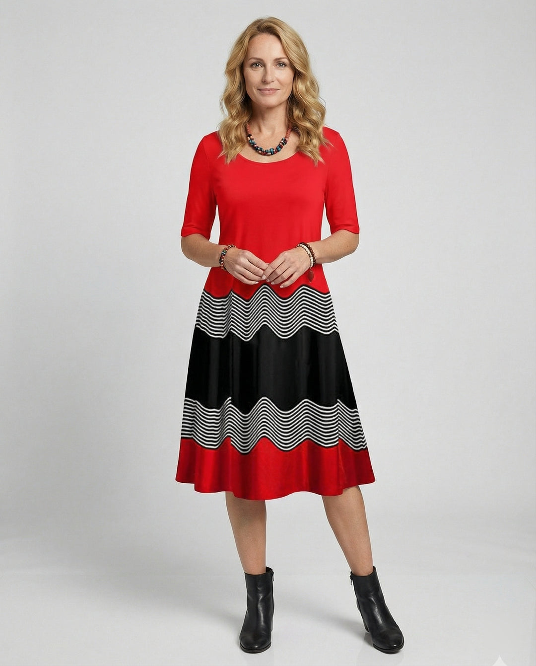 Damen Midikleid A-Linie Freizeitkleid