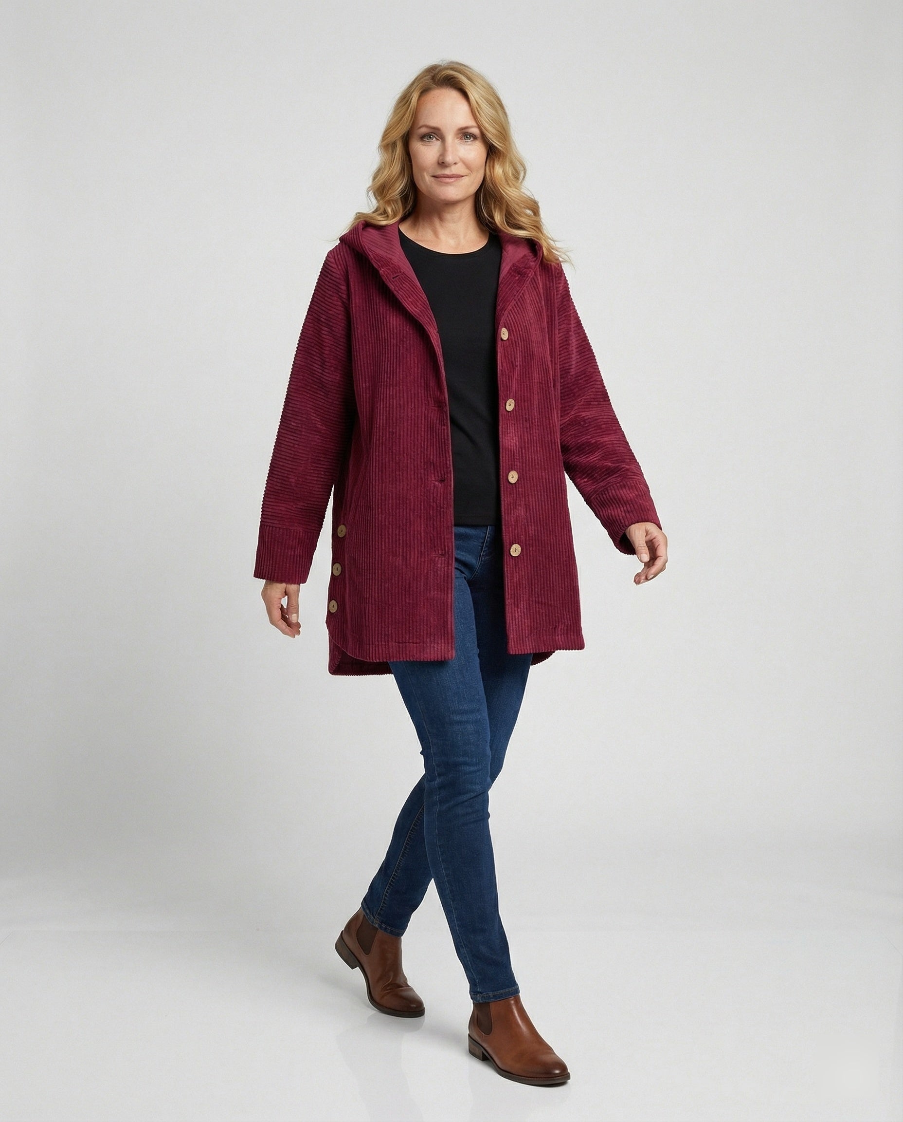 Damen Cord-Kapuzenjacke