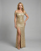 Off Shoulder Pailletten Abendkleid Damen
