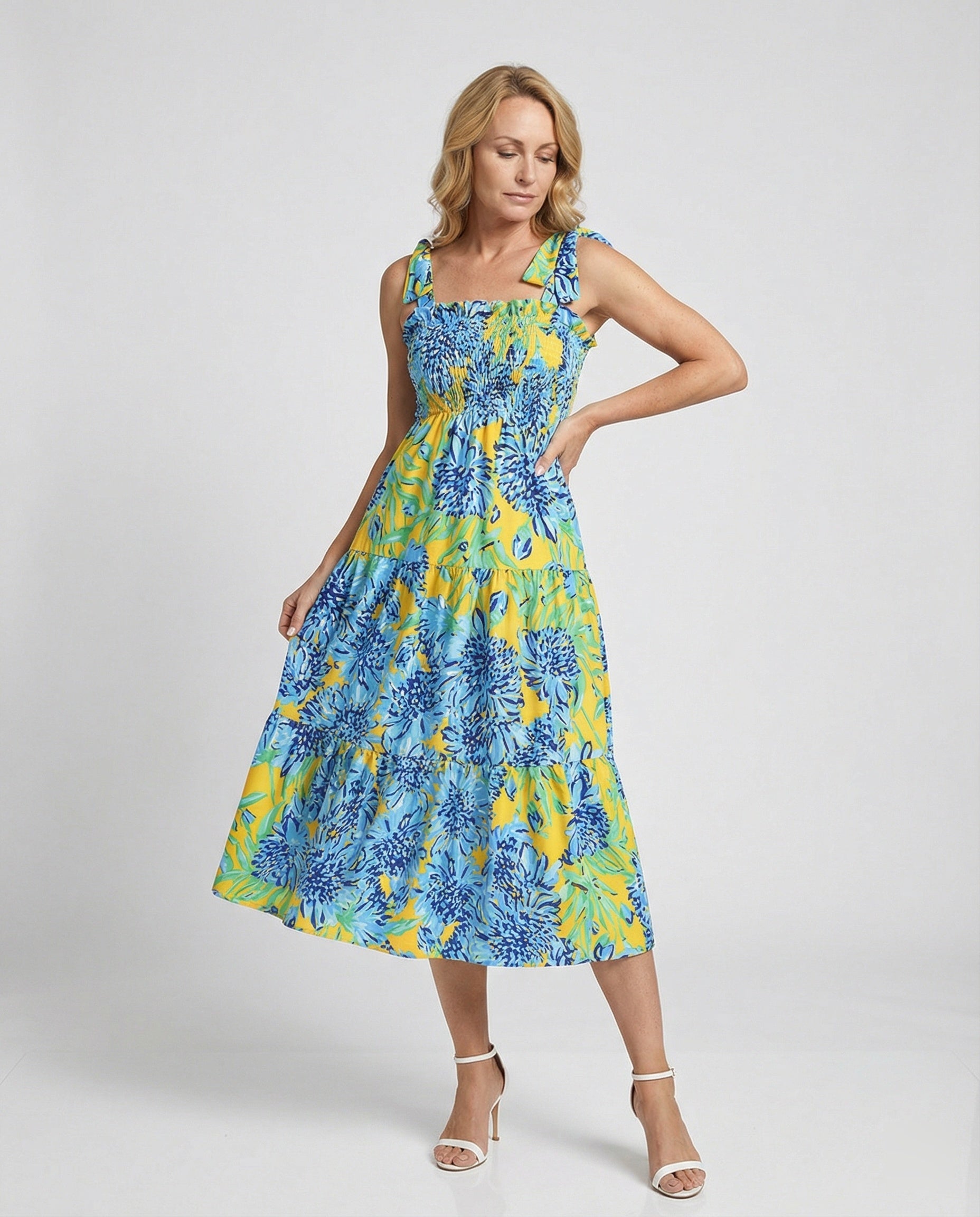 Damen Maxikleid Sommer mit Stufenrock