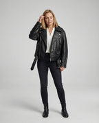 Damen Lederjacke Schwarz Oversize