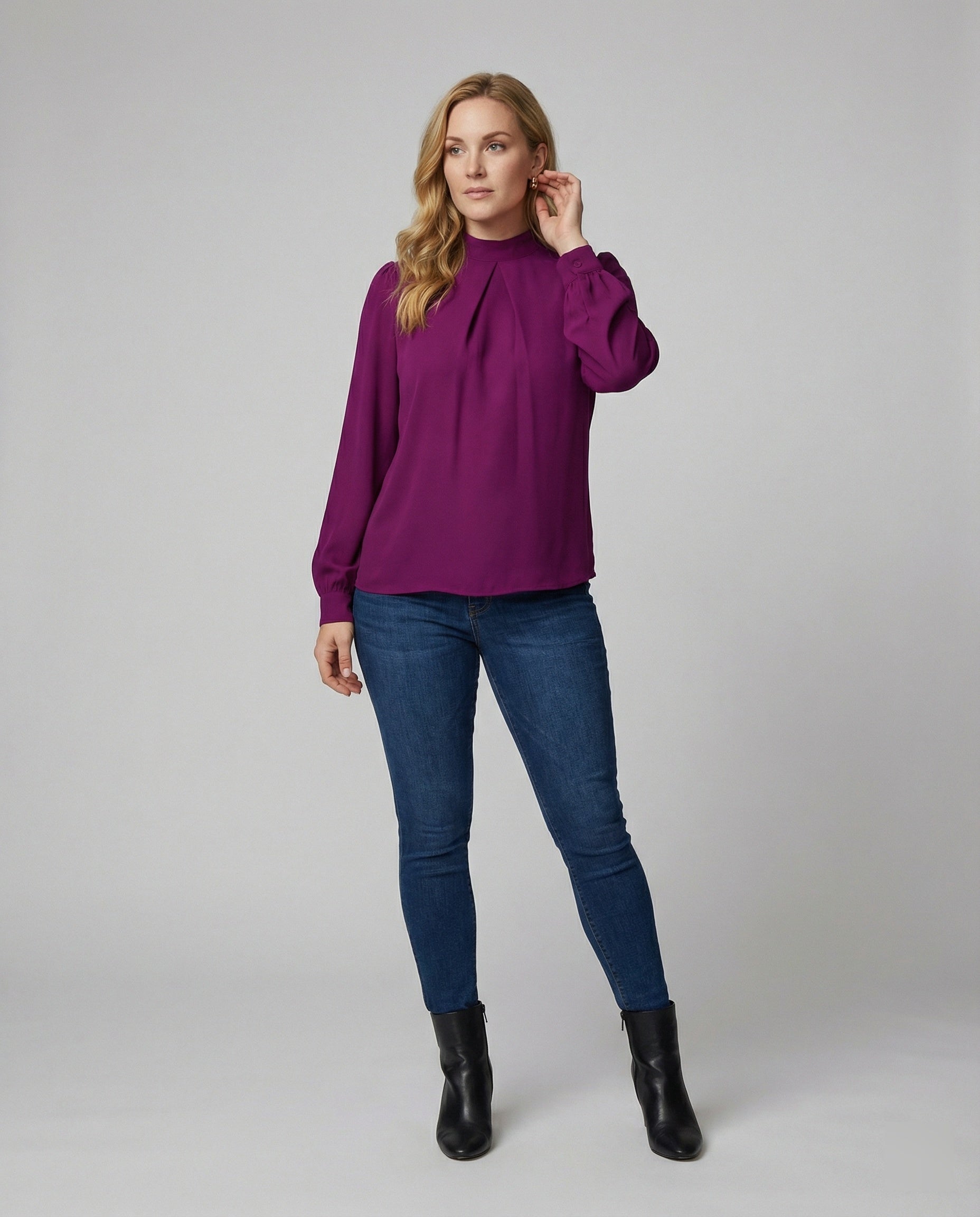 Damen elegante Bluse mit Stehkragen R&B