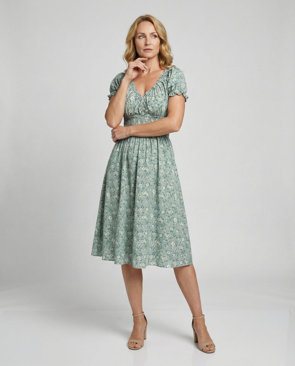 Damen Blumenkleid Sommer knielang