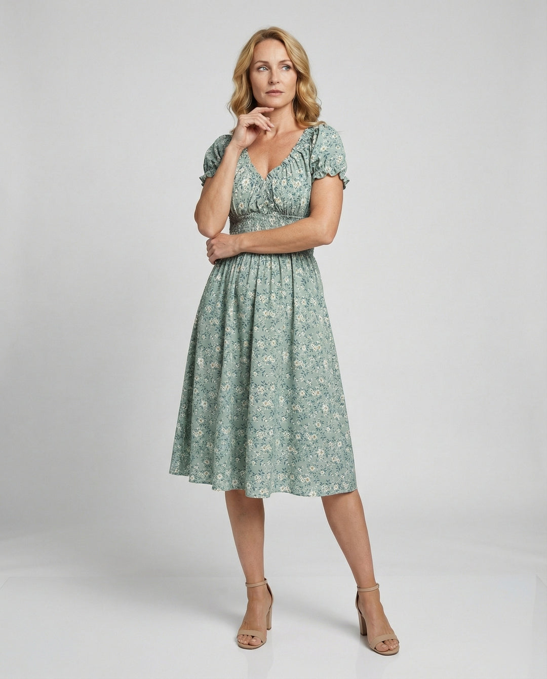 Damen Blumenkleid Sommer knielang