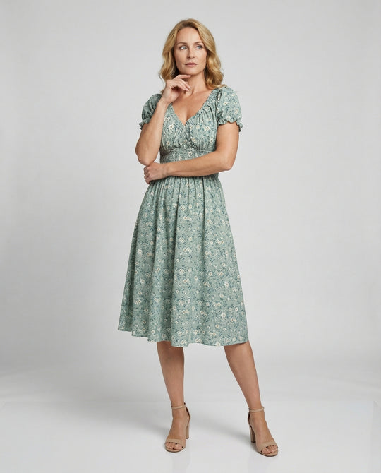 Damen Blumenkleid Sommer knielang